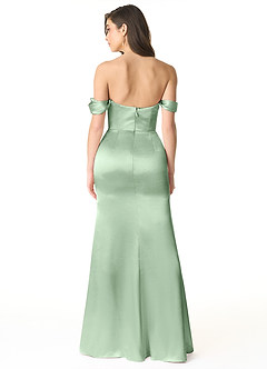 Azazie Liv Final Sale Matcha Sheath Off the Shoulder Metallic Satin Convertible Dress image3