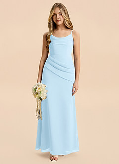 Azazie Nettie Junior Sky Blue A-Line Pleated Chiffon Dress image1