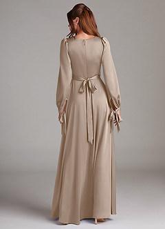 Azazie Leonia Bridesmaid Dresses Taupe A-Line Long Sleeve Stretch Satin Dress image8