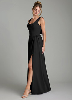 Azazie Novi Bridesmaid Dresses Black A-Line Pleated Chiffon Dress image4