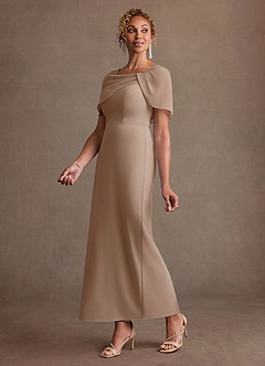 Azazie Deirdre Mother of the Bride Dresses Taupe Column Pleated Stretch Crepe Dress image3
