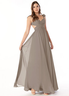 Azazie Kasia Vendita Finale Abito A-Line in Chiffon Increspato Taupe image1