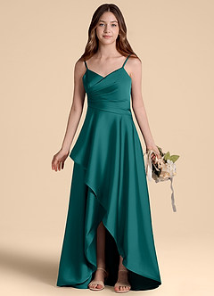 Azazie Prisha Junior Linia A Pofałdowany Satyna elastyczna Długość podłogi Młodsza druhna Sukienka image7