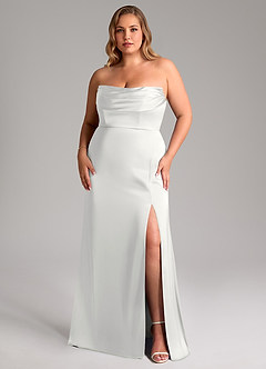 Azazie Saige Abiti da Damigella Abito Tubino in Raso Elasticizzato a Spalla Scoperta Bianco image16