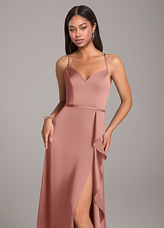 Azazie Naeem Robes de demoiselle d'honneur Robe Trapèze en Satin extensible Rosette image2