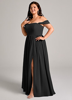 Azazie Calianna Probar vestidos en casa Vestido de Negro de Gasa de Corte en A Convertible con Vestidos sin tirantes image10