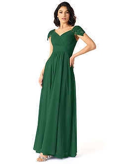 Azazie Adelyn Final Sale Dark Green A-Line Lace Chiffon Dress image3