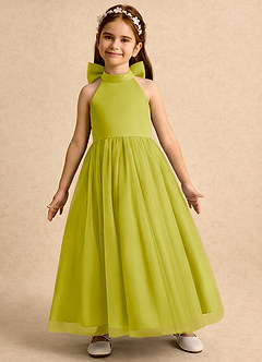 Azazie Emie vestidos de niña de las flores Vestido Hierba De Limón de Tul de Línea A con Plisado image4