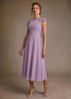 Azazie Crista 신부의 어머니 드레스 A라인 레이스 쉬폰 티 길이 드레스 image4