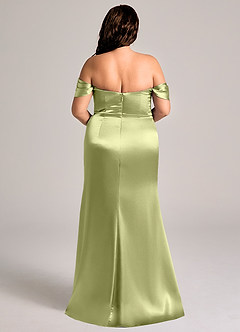 Azazie Saige Bridesmaid Dresses Pistachio Sheath Off the Shoulder Metallic Satin Convertible Dress image10