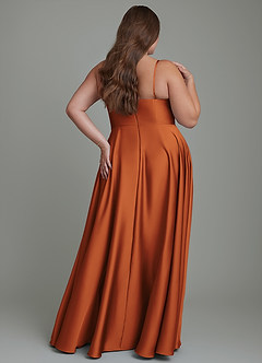 Azazie Elle Bridesmaid Dresses Cinnamon A-Line Pleated Stretch Satin Dress image9