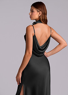 Azazie Yazmine Final Sale Black Mermaid Pleated Stretch Satin Dress image2