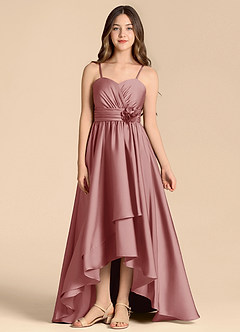 Azazie Catalina Junior Jurk van Stretch Satijn met A-Lijn Sweetheart Halslijn Stoffige Roos image1