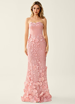 Wrensincia Pink 3D Flower Lace Satin Prom Dress image6