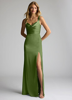 Azazie Elida Bridesmaid Dresses Juniper Sheath Pleated Stretch Satin Dress image1