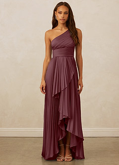 Christian Siriano Bridal for Azazie 1008 Bridesmaid Dresses Sangria A-Line One Shoulder Stretch Satin Dress image1