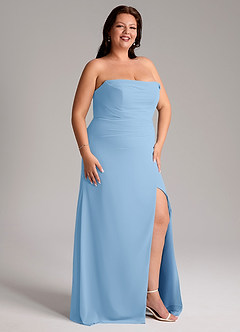 Azazie Leonis Bridesmaid Dresses Powder Blue Sheath Strapless Chiffon Convertible Dress image14