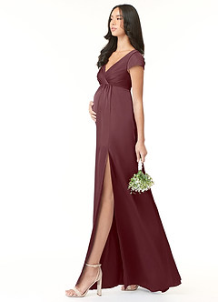 Azazie Allessia Robes de demoiselle d'honneur de maternité Robe Trapèze Plissée Longueur ras du sol Satin extensible image3
