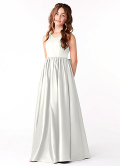 Azazie Hathaway Junior Jurk van Stretch Satijn met A-Lijn Boog Wit image3