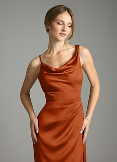 Azazie Samara Bridesmaid Dresses Burnt Orange Mermaid Pleated Stretch Satin Dress image5
