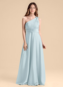 Azazie Charlize Junior Mist A-Line Pleated Stretch Satin Dress image1
