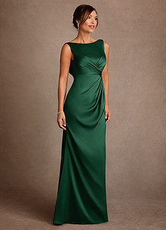 Azazie Baltimore Mother of the Bride Dresses Dark Green A-Line Pleated Stretch Satin Dress image4