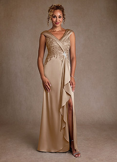 Azazie Santa Monica Mother of the Bride Dresses Taupe A-Line Lace Dress image3