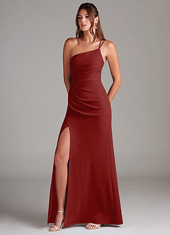 Azazie Eren Jurken voor bruidsmeisjes Jurk van Stretch crêpe met Kolom One-Shoulder Terracotta image1