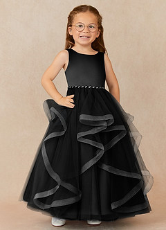 Azazie Sofia Flower Girl Dresses Black A-Line Beaded Tulle Dress image1