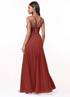Azazie Marsol Bridesmaid Dresses Terracotta A-Line Corset Mesh Dress image2