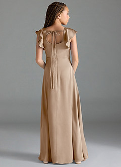 Azazie Bondi Junior Taupe A-Line Side Slit Stretch Satin Dress image2