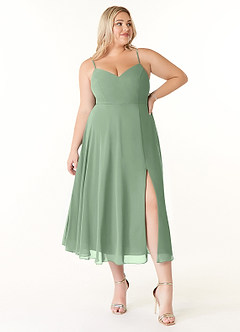 Azazie Clarissa Bridesmaid Dresses Matcha A-Line V-Neck Chiffon Dress image7