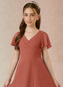 Azazie Induh Junior A-Linie Gestreift Chiffon Kleid Lehm image4