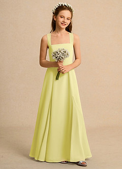 Azazie Tater Girls Formal Robe Demoiselle D'honneur Fillette Robe Trapèze en Mousseline de soie Plissée Sorbet Citron image4