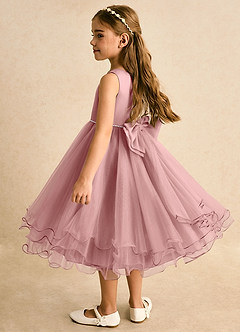Azazie Lass Flower Girl Dresses Dusty Rose A-Line Bow Tulle Dress image3