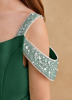 Azazie Jodi Flower Girl Dresses Dark Green A-Line Matte Satin Dress image6