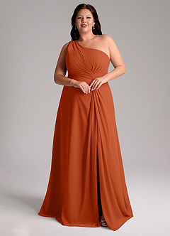 Azazie Brooke Brautjungfernkleider A-Linie One-Shoulder Chiffon Kleid Gebranntes Orange image10