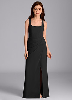 Azazie Mero Junior Black Mermaid Pleated Chiffon Dress image6