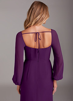 Azazie Charissa Bridesmaid Dresses Grape Sheath Long Sleeve Chiffon Dress image2