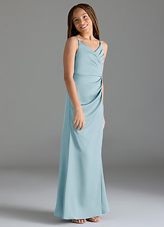 Azazie Maci Junior Sky Blue Mermaid Pleated Stretch Satin Dress image4