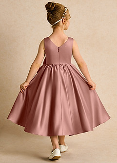 Azazie Hermia Flower Girl Dresses Cedar Rose A-Line Sleeveless Matte Satin Dress image2
