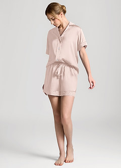 front Komplet piżamowy z krótkim rękawem i satynową koronką