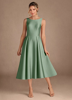 Azazie Fulton Mother of the Bride Dresses Matcha A-Line Pleated Stretch Satin Dress image1
