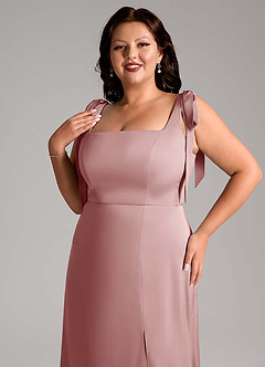 Azazie Frostine Bridesmaid Dresses Dusty Rose A-Line Bow Stretch Satin Dress image10