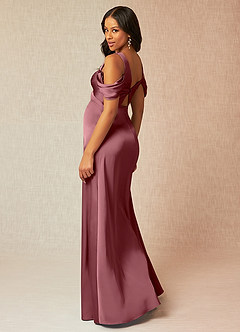 Azazie Rhea Maternity Bridesmaid Dresses A-Line Off-The-Shouler Pleated Stretch Satin Floor-Length Dress image5