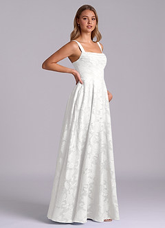 Azazie Shaude Abiti da Damigella Abito A-Line in Burnout Floreale Plissettato Bianco image7