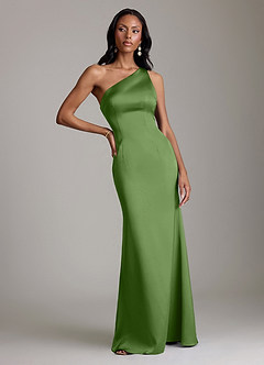 Azazie Voni Bridesmaid Dresses Basil Mermaid One Shoulder Stretch Satin Dress image5