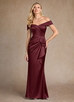 Azazie Laredo Abiti per la Madre della Sposa Abito Sirena in Raso Elasticizzato a Spalla Scoperta Cabernet image3