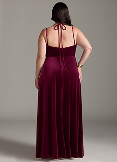 Azazie Sora Robes de demoiselle d'honneur Robe Trapèze en velours Dos nu avec nœud Cabernet image8