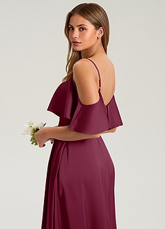 Azazie Jean Bridesmaid Dresses Mulberry A-Line Off the Shoulder Stretch Satin Dress image7